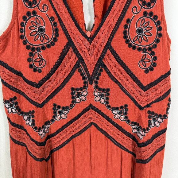 Maeve Anthropologie Desert Embroidered Jumpsuit Women's 2 Orange Wide Leg Crop - Picture 9 of 16